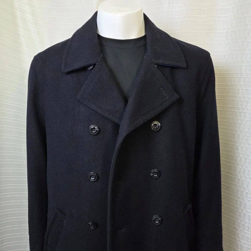 Egara Peacoat Wool Blend Men's L Quilt Lined Very Dark Navy/Black